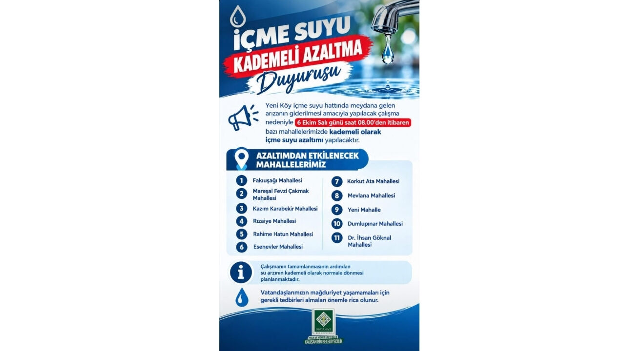 Dikkat! Osmaniye'de O Mahallelerde Sular Kesilecek (1)