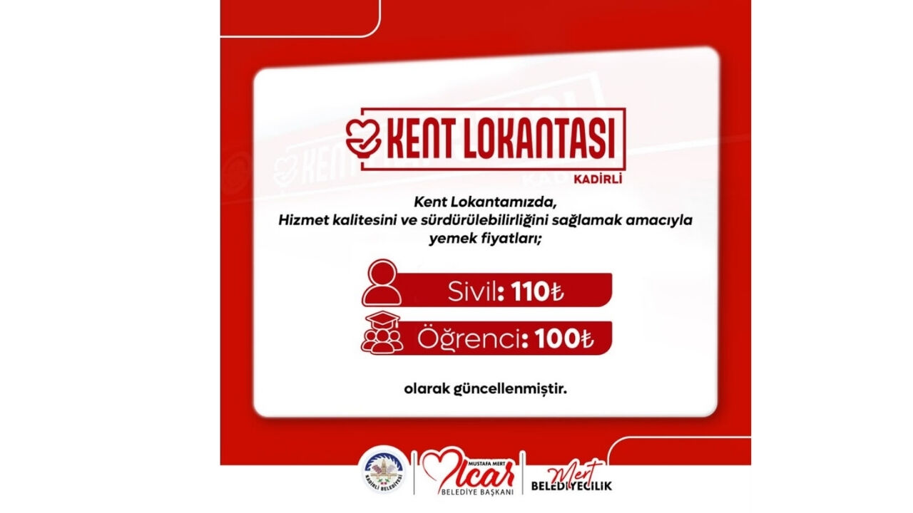 Osmaniye Kadirli Kent Lokantası’nda Fiyatlar Değişti