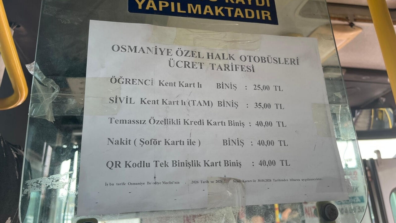 Osmaniye Özel Halk Otobüsü Biniş Ücretleri