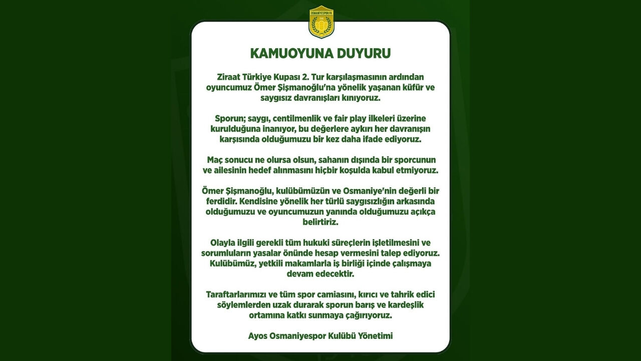 Osmaniyespor'dan Çirkin Saldırıya Sert Kınama! (1)