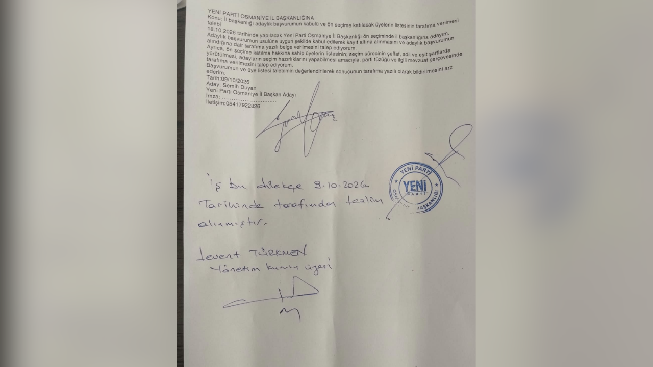 Semih Duyan, Yeni Parti Osmaniye İl Başkanlığına Adaylığını Açıkladı